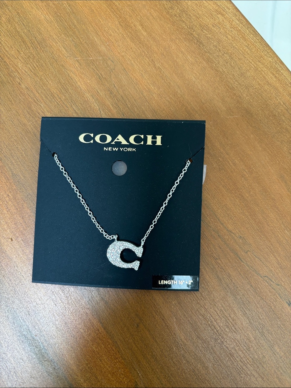 Coach Silver Crystal 'C' Pendant Necklace
